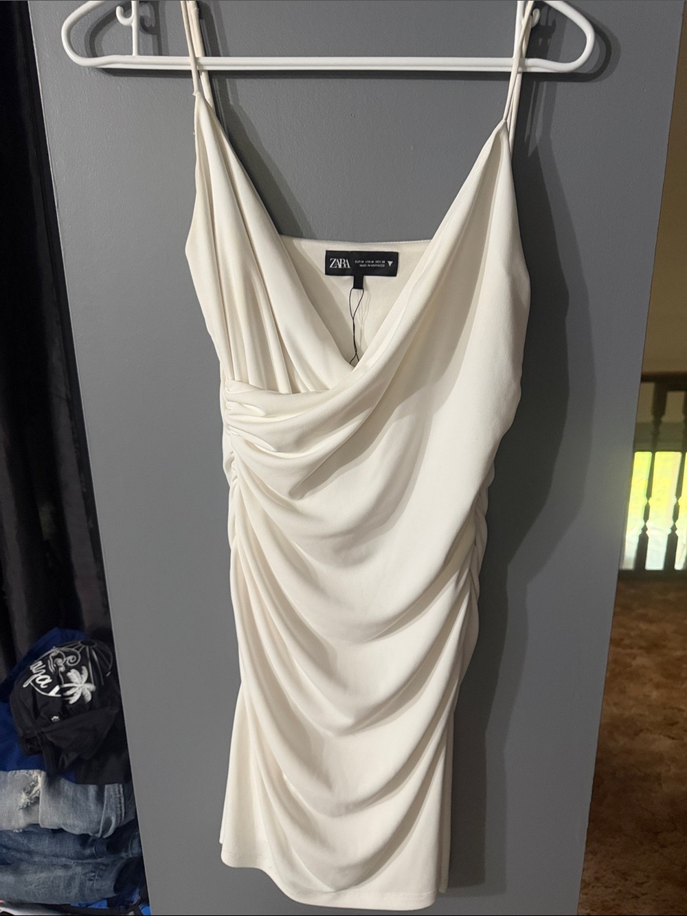 Zara Ivory Draped Cowl Mini Dress